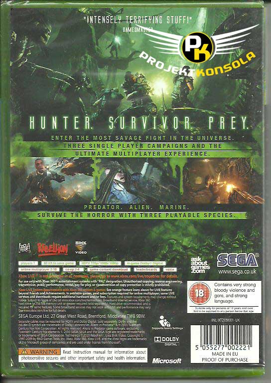 Alien vs Predator XBOX 360 sklep najtańsze gry na konsole alien_vs_predator_xbox360_back